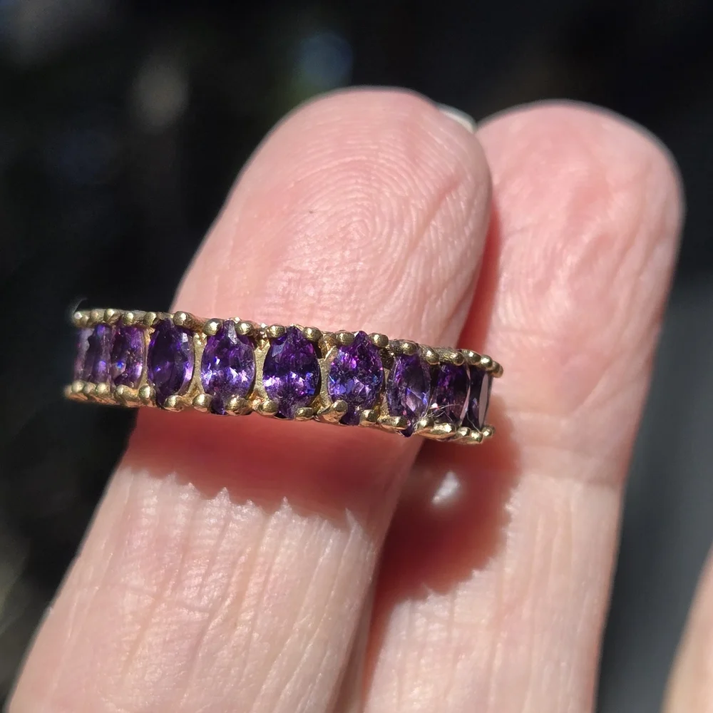 Ametyst Marquise Cut Gemstone Eternity Ring Sz9 - Picture 1 of 7